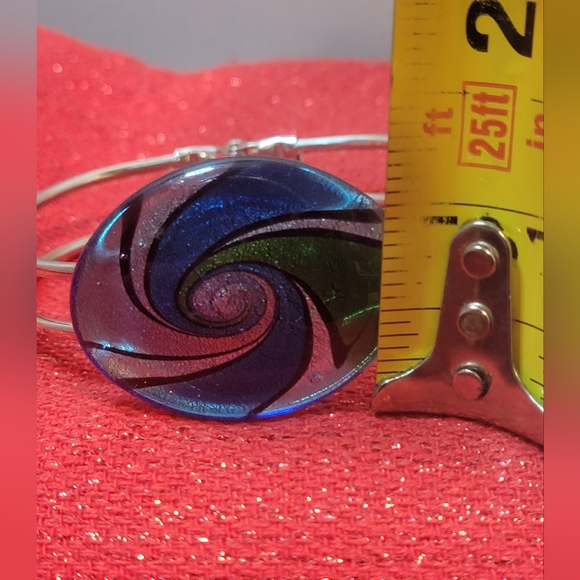 Dichroic Art Glass Hinged Cuff Bracelet Silver Tone Blue/Green/Black Swirl - Picture 10 of 10
